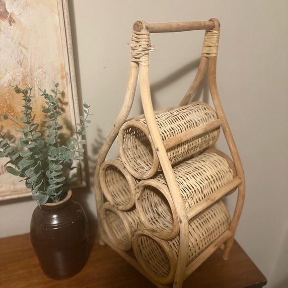 VINTAGE Boho Rattan Wine Rack - Picture 3 of 4